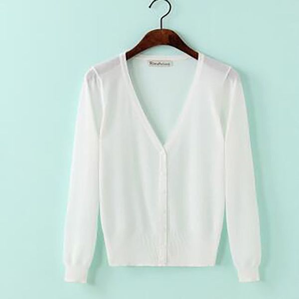 

spring and summer new ultra-thin cardigan women add size spring women's short knit coat sunscreen, White