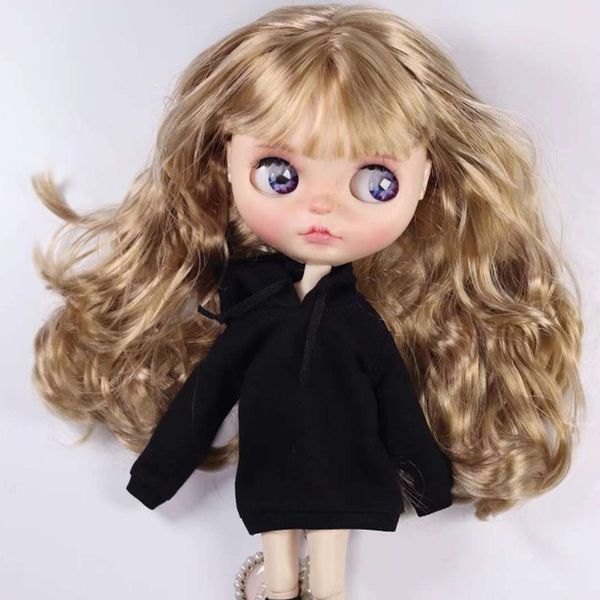 

handmade doll clothing hoodie outerwear for 1/6 blythe azone ob24 doll black