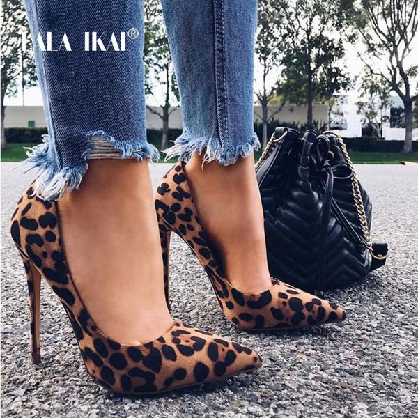 

lala ikai high heels leopard shoes women pumps office lady pointed toe flock 12 cm wedding sapato feminino 014c1722 -49, Black