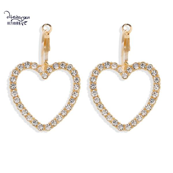 

dvacaman hollow design heart hoop earrings for women wedding bridal crystal statement earrings wholesale jewelry dropshipping, Golden;silver