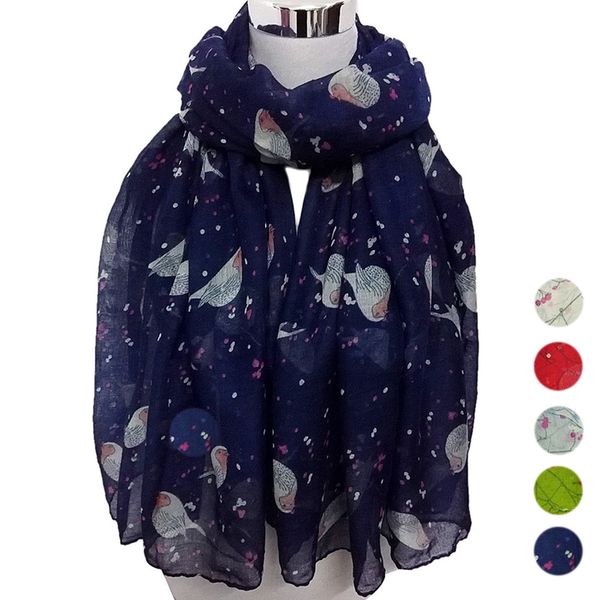 

soft chiffon scarf silk satin scarves large shawls lady womens long cute bird print scarf wraps shawl soft scarves, Blue;gray