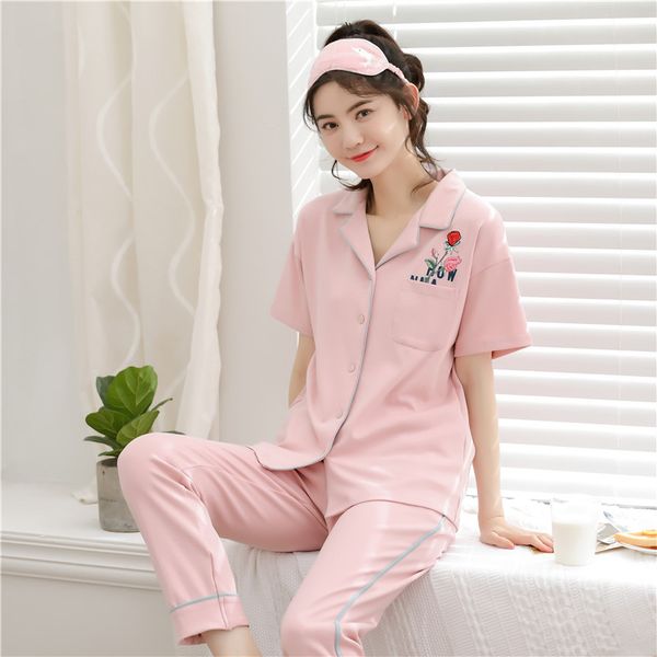 

leisure pajamas woman with short sleeves in summer, Blue;gray