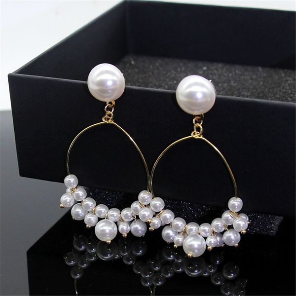 

новая женский long pearl цветок кисточкой мотаться падение серьги ювелирных изделий женщин способа серьга дизайнер ювелирных изделий аксессу, Golden