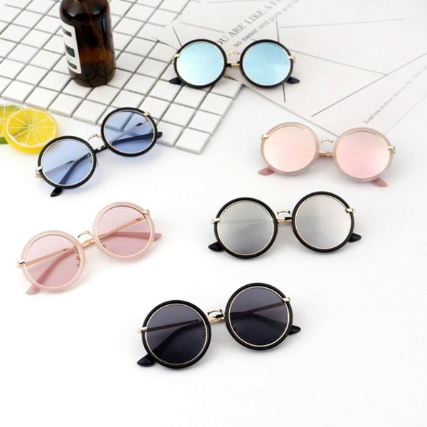 

kids sunglasses retro girls round goggles candy color lens sun glasses metal frame boy eyewear kids fashion accessories 7 colors dhw3740, Blue