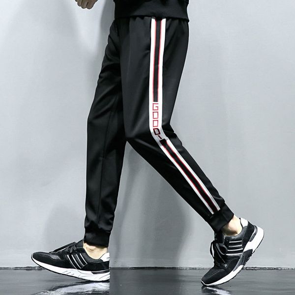 

2019 summer new tide brand streetwear sports nine part leisure male thin bound feet long pants sweatpants black ing