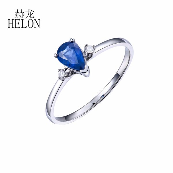 

helon solid 14k white gold 4x5mm pear cut genuine natural sapphire diamonds engagement wedding women gemstone fine jewelry ring, Golden;silver