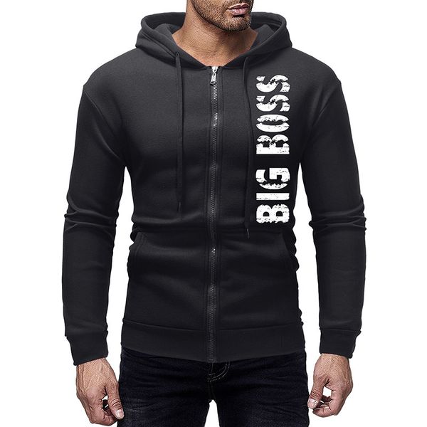 

новый 2019 мужчин с капюшоном из белого флиса с длинными рукавами, Black