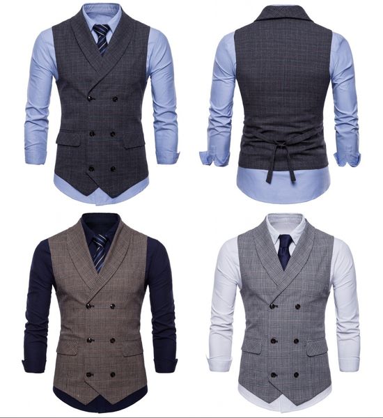 

2019 sell groom british vests single breasted double breasted mens plaid vests slim casual wedding party bridesgroom vest, Black