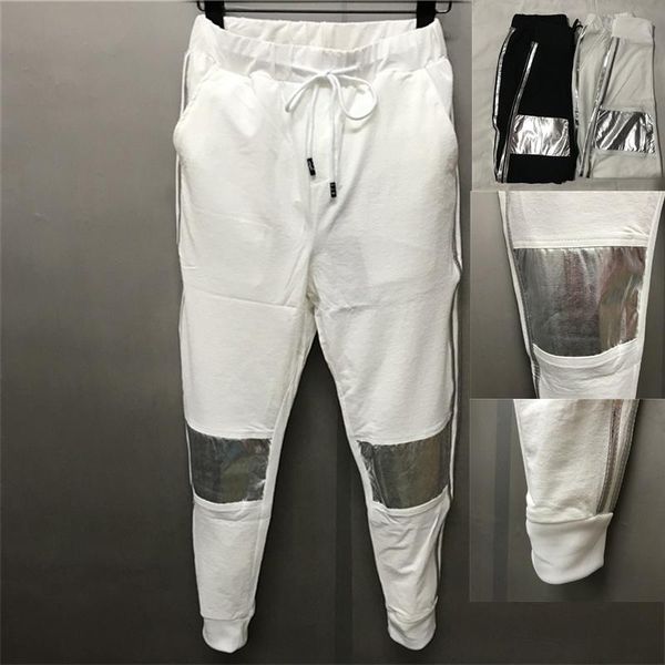 

fashion summer new ins reflective lightweight two bars men's pants ankle-length slim fit pencil middle elastic promotion, Black