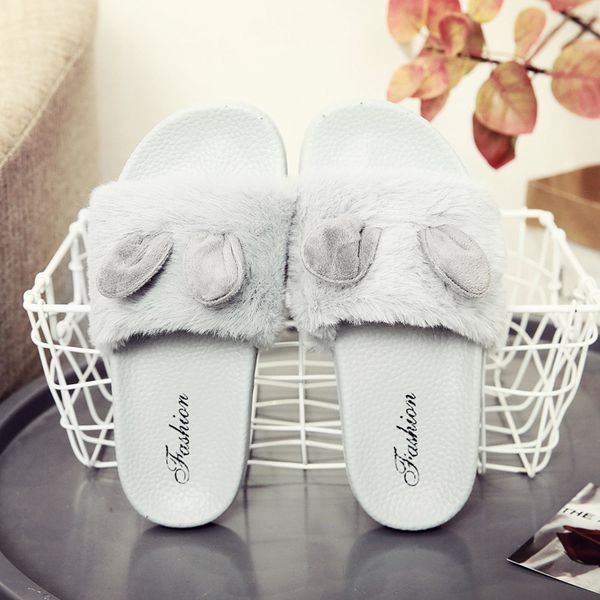 

mao mao slipper female outside wearing casual personality fashion euro-american wind home bedroom slipper rabbit ears size 36-40, Black