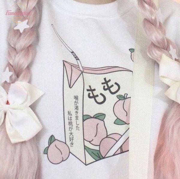 

hahayule peach juice japanses aesthetic grunge t-shirt women girls 90s kawaii white tee summer casual tumblr outfit