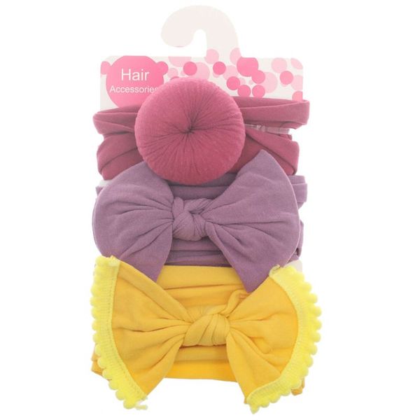 

3pcs/set new solid nylon headband bow headbands for cute kids girls hair girls turban hairband children soft cotton headband, White