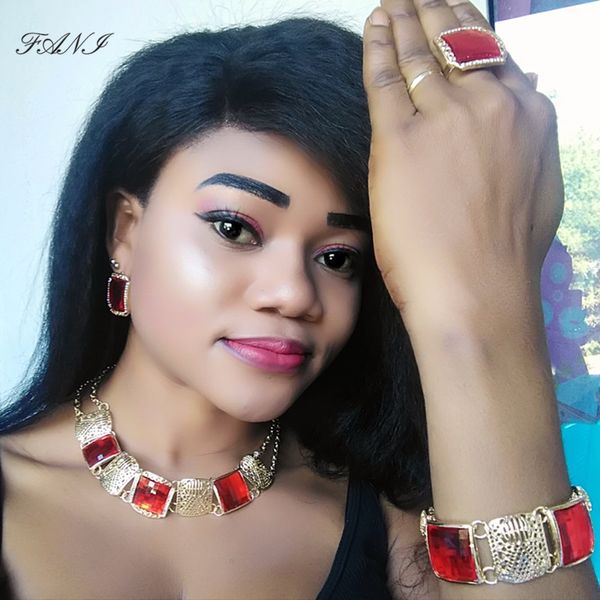

fani fashion dubai gold colorful jewelry set brand nigerian woman wedding necklace ring bracelet earrings jewelry set wholesale, Silver