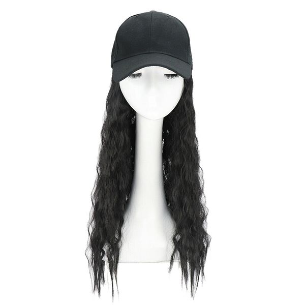 

new baseball cap with synthetic hair long hair wig hat for women, Black