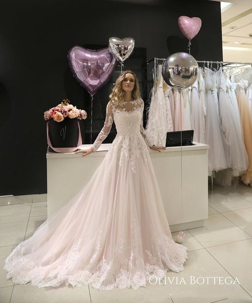 

beaded lace wedding dresses with illusion long sleeve court train sheer jewel neck sequined appliqued covered button beach bridal gowns, White