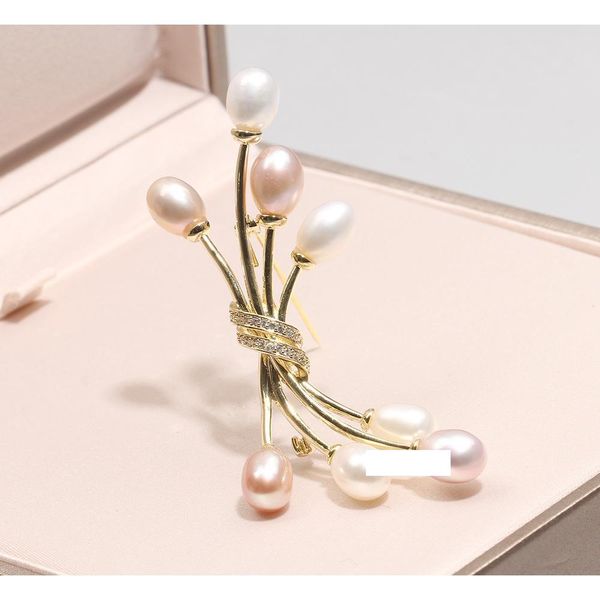 

luxury design brass base water pearl simple knot design brooch for women and girl and men as gift and daily wearing, Gray
