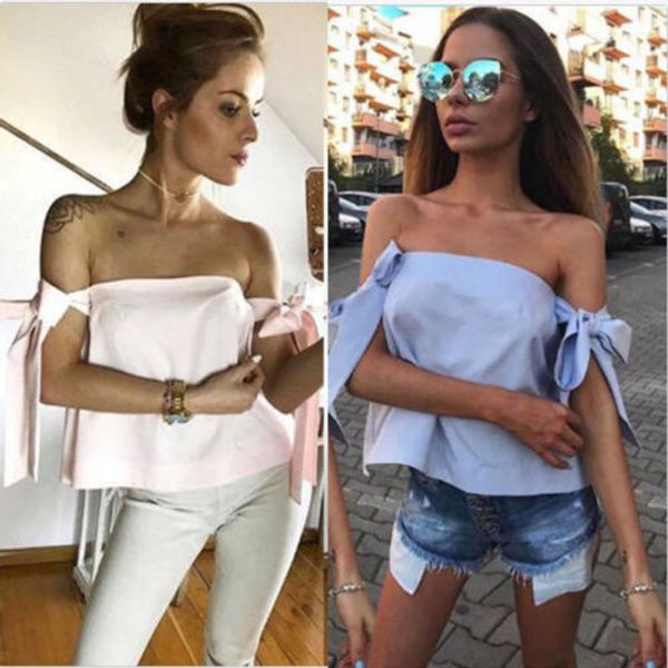 

fashion women ladies summer off-shoulder casual blouses crop female fashion shirt 2019 new arrivals, White
