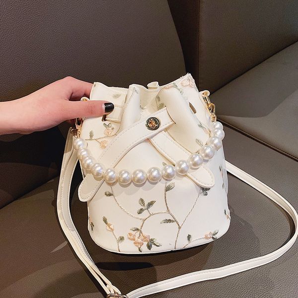 

female beading crossbody bag for women 2020 pu leather handbag ladies bucket shoulder messenger bag