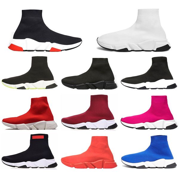 

luxury designer sock shoes speed trainer casual ankle boot lace-up triple black white red glitter flat runner women mens platform size36-45