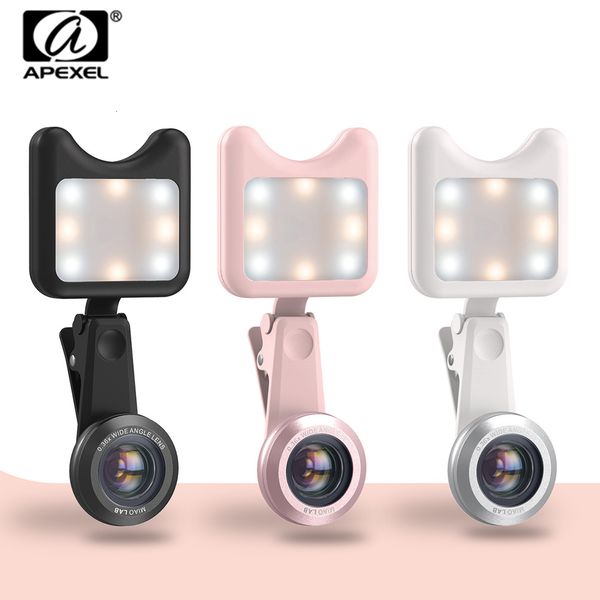 

fill-in apexel light led selfie light +0.36x wide angle lens + 15x macro lens kit for iphone samsung phones