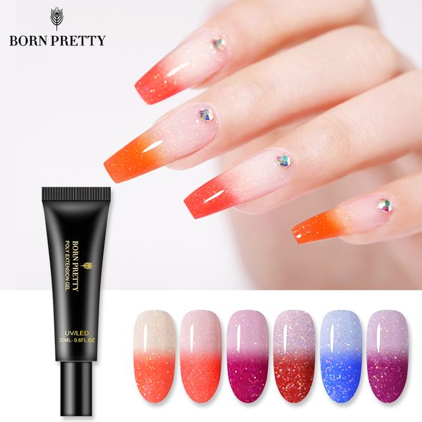 

born pretty thermal poly extension nail gel polish 20ml temperature color changing extend building 2 layers soak off gel varnish, Red;pink