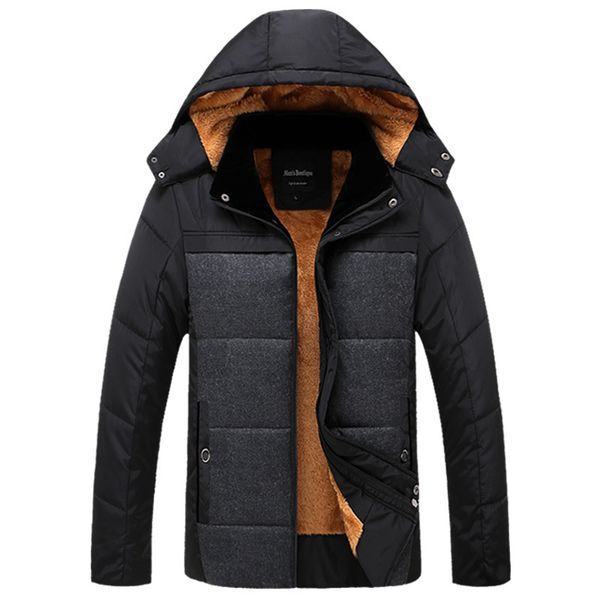 

middle-aged men's hooded clothes winter middle-aged jacket winter plus velvet thick, Black