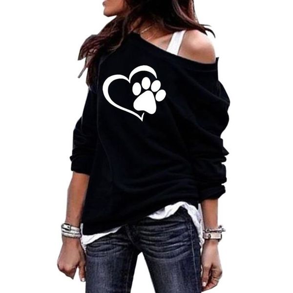 

толстовки для женщин вокруг шеи плеча hoodies dog paw letters print фуфайка kawaii женщина топы frauen женщина толстая печать и, Black