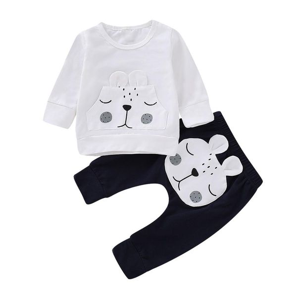 

2pcs autumn winter warm 0-24m toddler baby cute bear outfits clothing long sleeve hoodie + pants 2019, White