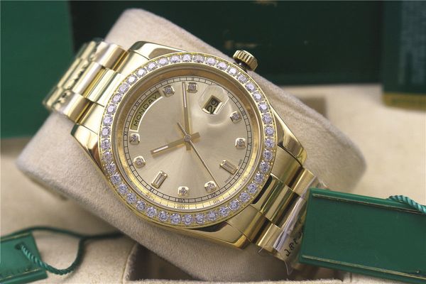 

new style selling mans daydate mechanical watch automatic mechanical stainless steel men's watches diamond 43mm mens sports watch, Slivery;brown