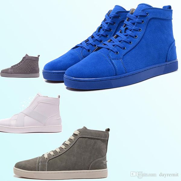 

2019 new women high green suede brand mens boots red bottoms casual shoes fashion designer lace-up red bottom sneakers, Black