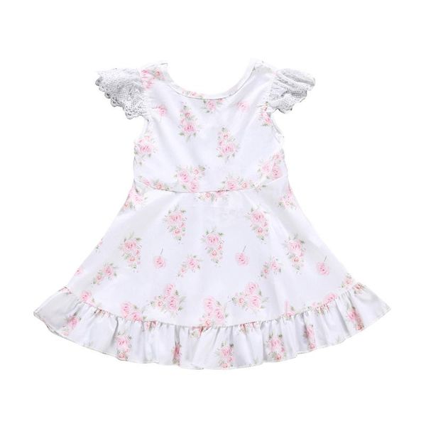 

2020 casual summer dress toddler kids baby girls clothes lace sleeve flower print party princess clothing for 3-10 years girl, Red;yellow