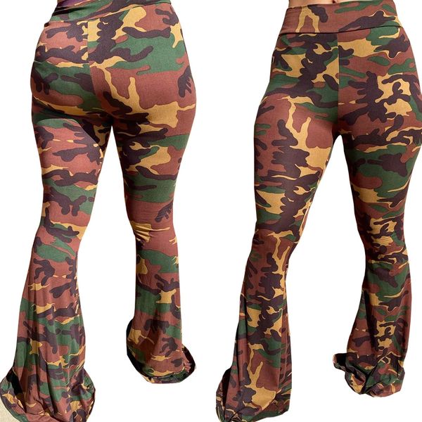 

fashion ladies bell bottoms pants womens skinny slim camouflage print casual club party long flare bootcut trousers, Black;white
