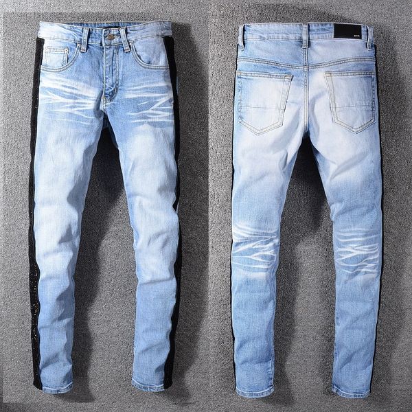 

mens jeans designer pants ripped men hip hop jeans soldier mens slim denim straight biker hole motorcycle jeans, Blue