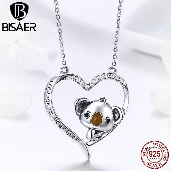 

authentic 925 sterling silver little bear koala in heart shape girls pendant necklaces women collar 925 silver jewelry ecn256