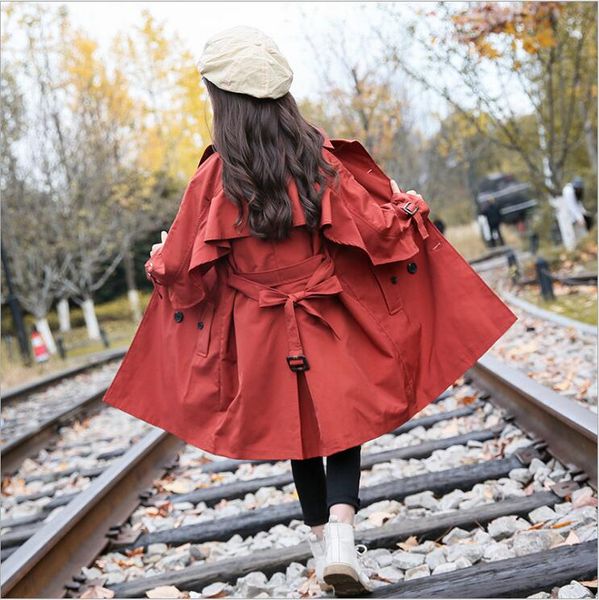 

trench coat girl clothes spring autumn windproof jacket british double breasted teenager kids outwear belle clothing 6 8 10 12, Blue;gray