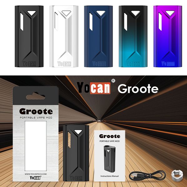 

Оригинальный Yocan Groote Аккумулятор 350 мАч Vape Mod E Сигаретная Батарея Для 510 Тележек Vape Масляные Картриджи 5 Цветов Предварительный подогрев VV Батареи