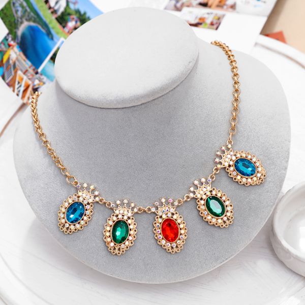 

hesiod trendy necklaces pendants link chain collar oval colorful crystal statement bling & fashion necklace women jewelry, Golden;silver