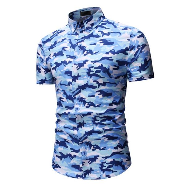 

fashion short sleeve summer cotton blend camouflage pattern daily square neck casual men shirts, White;black