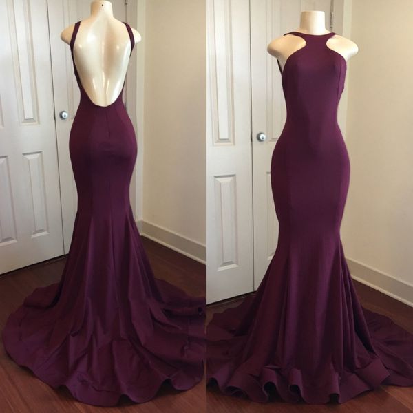 

simple purple mermaid dress evening 2019 elastic satin backless sweep train formal dresses prom party gowns, White;black