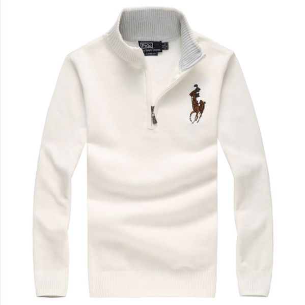 

mens designer sweater ralph polo lauren trendy brand embroidered pony logo sweater zip half cardigan pullover casual mens knit sweater, White;black