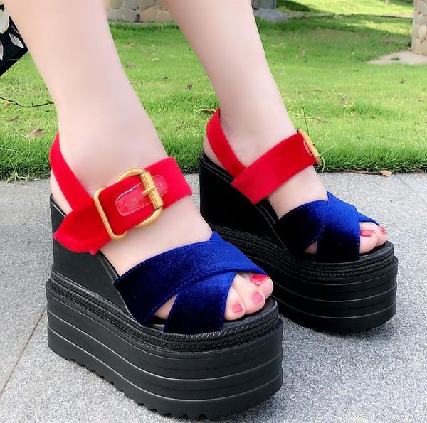 

new women's sandals with 13cm wedges for summer 2019, Black