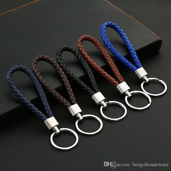 

men women woven metal keychain multi colors pu leather braided rope key chain handbag pendant key chain holder car keyrings bh01011 tqq