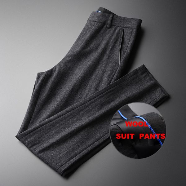 

new autumn and winter men suit pants hight quality wool blended business straight man pants luxury slim fit man trousers 4xl, Black