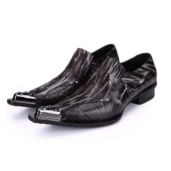

fashion men shoes rivets pointed toe genuine leather shoes men wedding party dress slip on office formal leather oxfords, Black