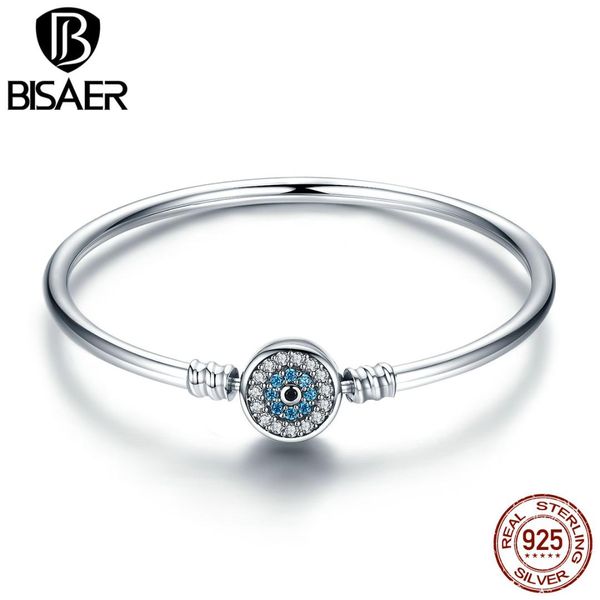 

bisaer real 925 sterling silver blue lucky evil eyes, eye of guarding bracelets & bangles diy accessories jewelry ecb012, Black