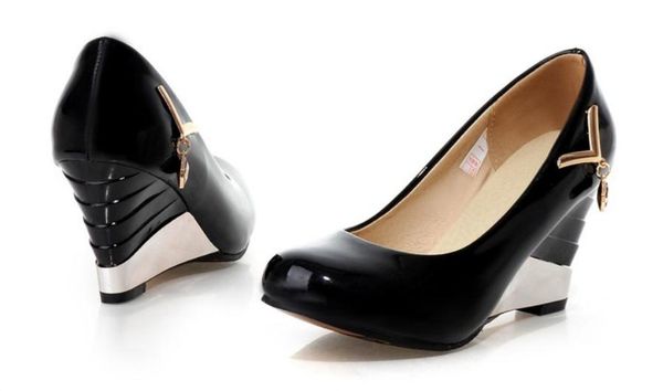 

women's shoes in spring and autumn slope heel round head waterproof table, Black