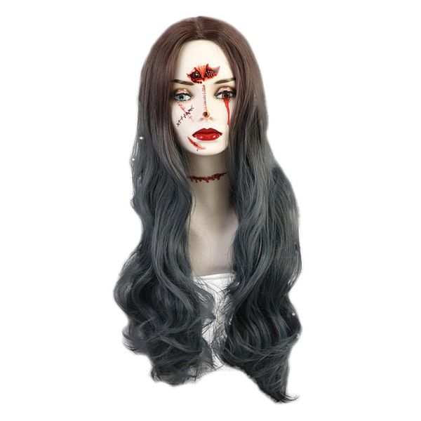 

22\" synthetic long wavy curly hair wig center parting halloween party wigs, Black
