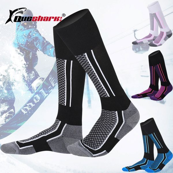 

men women children long skiing socks winter warm snowboard stockings hiking skating cycling thicker cotton thermosocks, Black