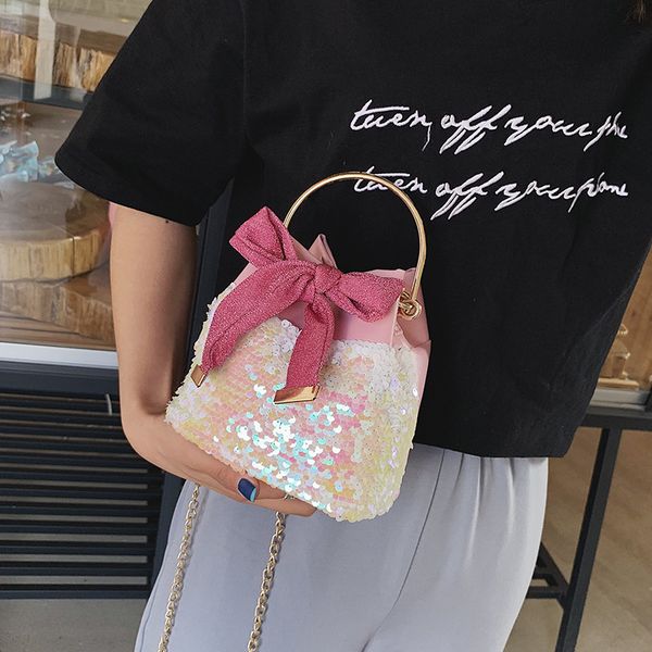 

2020 new woman messenger bags handmade korean version of fashion sequins mini chain bucket bag wild shoulder bags lady