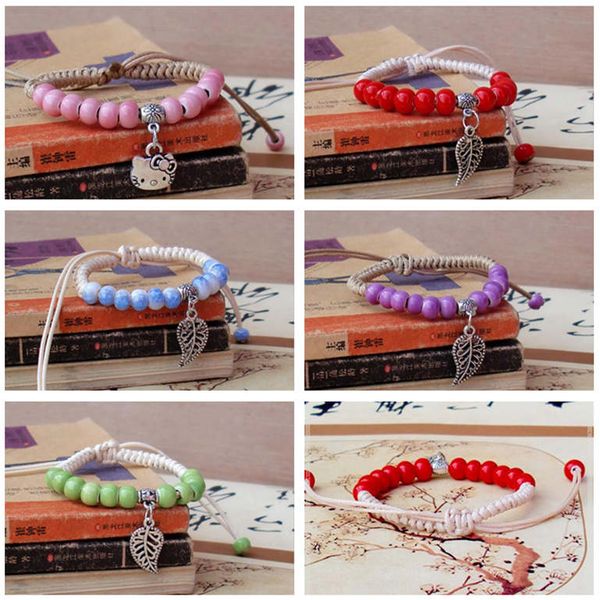 

новый керамический браслет цзиндэчжэни милого кота кулон браслет b016 бисер, стренги ювелирных изделий браслета, Black